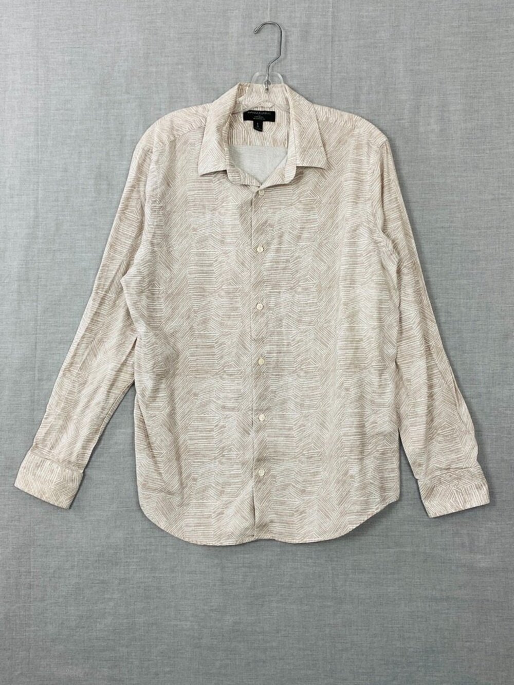 Banana Republic Linen Blend Button Up Shirt Mens Large Tan Pattern Long Sleeve
